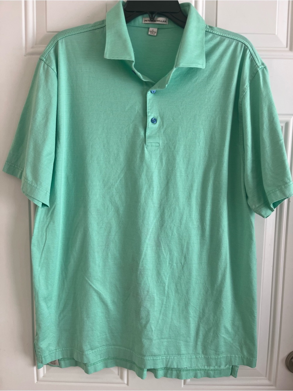 Peter Millar Golf Polo Shirt Men’s Large Green White Stripe Preppy Classic Sport